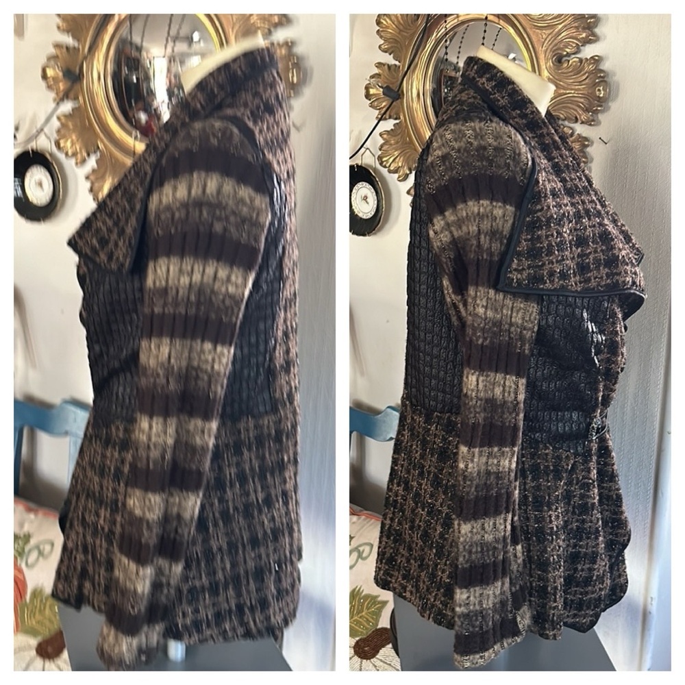 Brown and Black Blazer w Faux Leather Trim - Picture 3 of 15